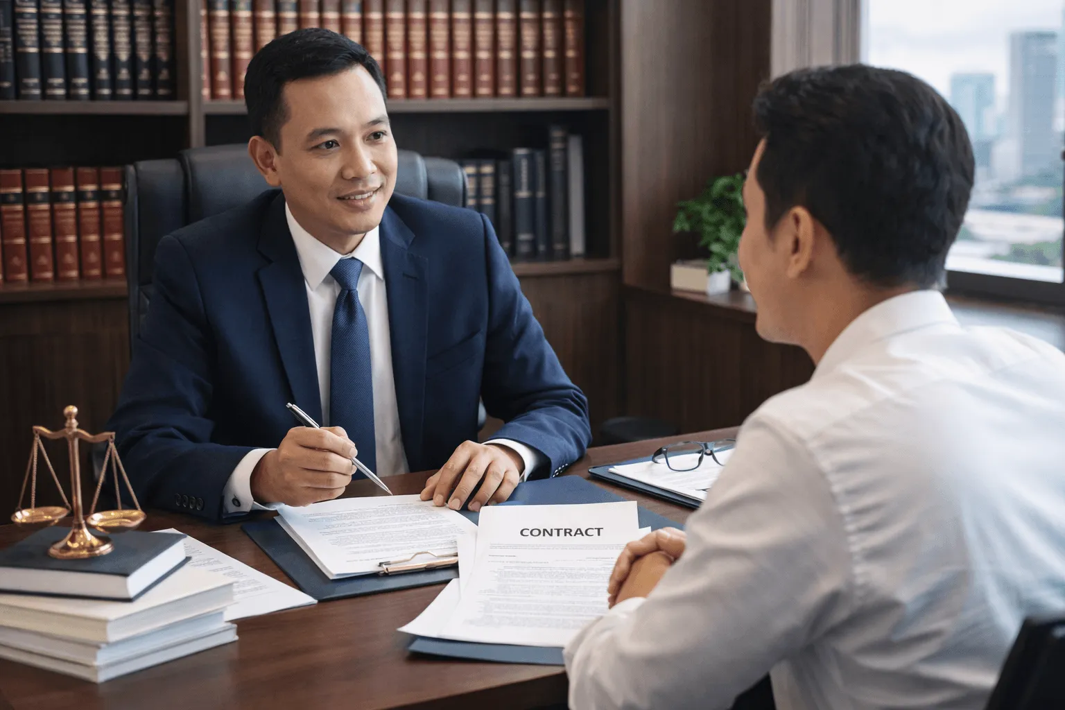 pengacara terpercaya memberikan konsultasi hukum kepada klien profesional