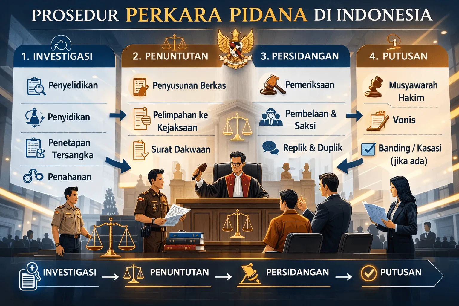Ilustrasi proses Perkara Pidana Resmi di ruang sidang pengadilan