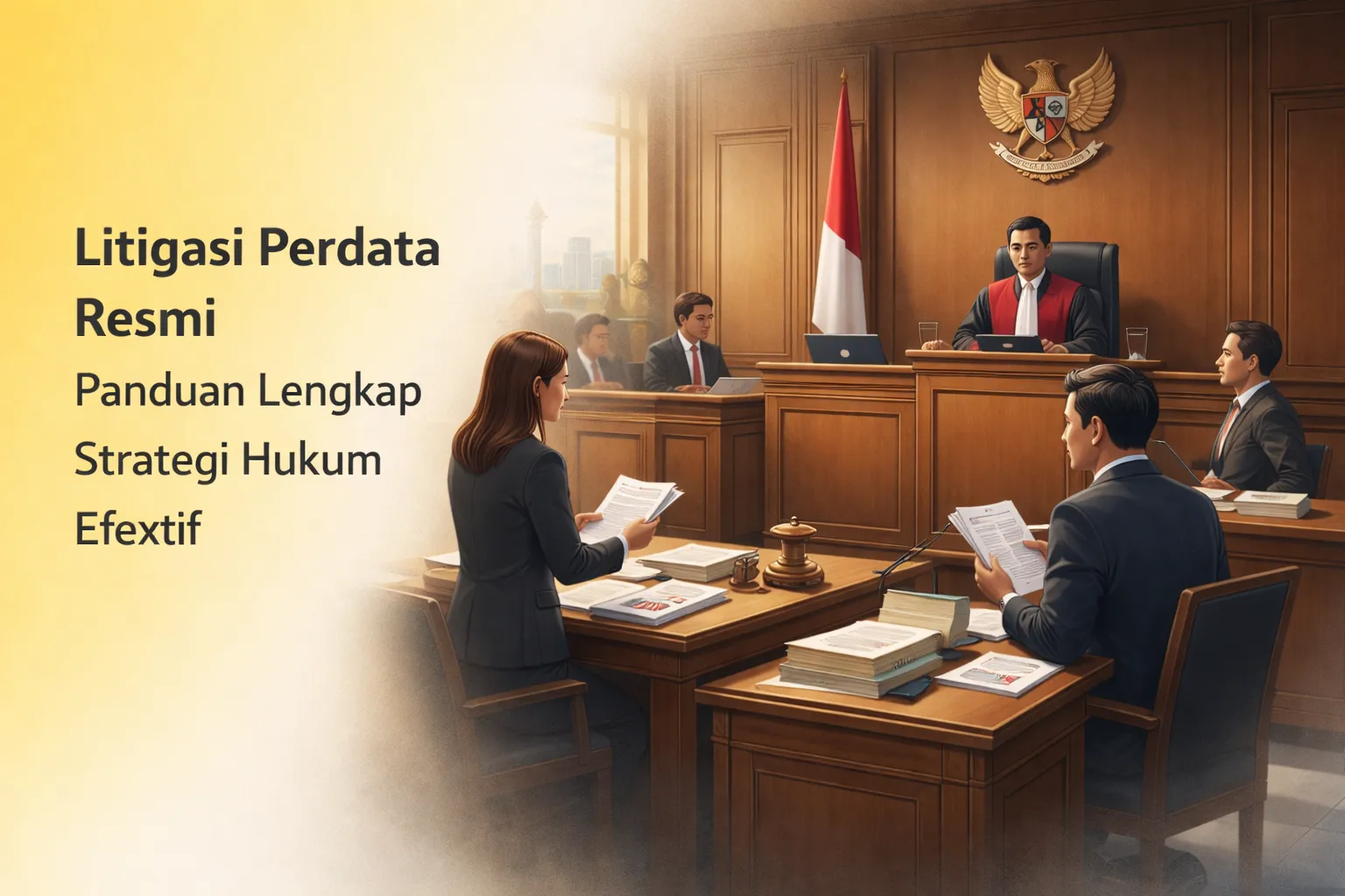 Ilustrasi proses litigasi perdata resmi di pengadilan