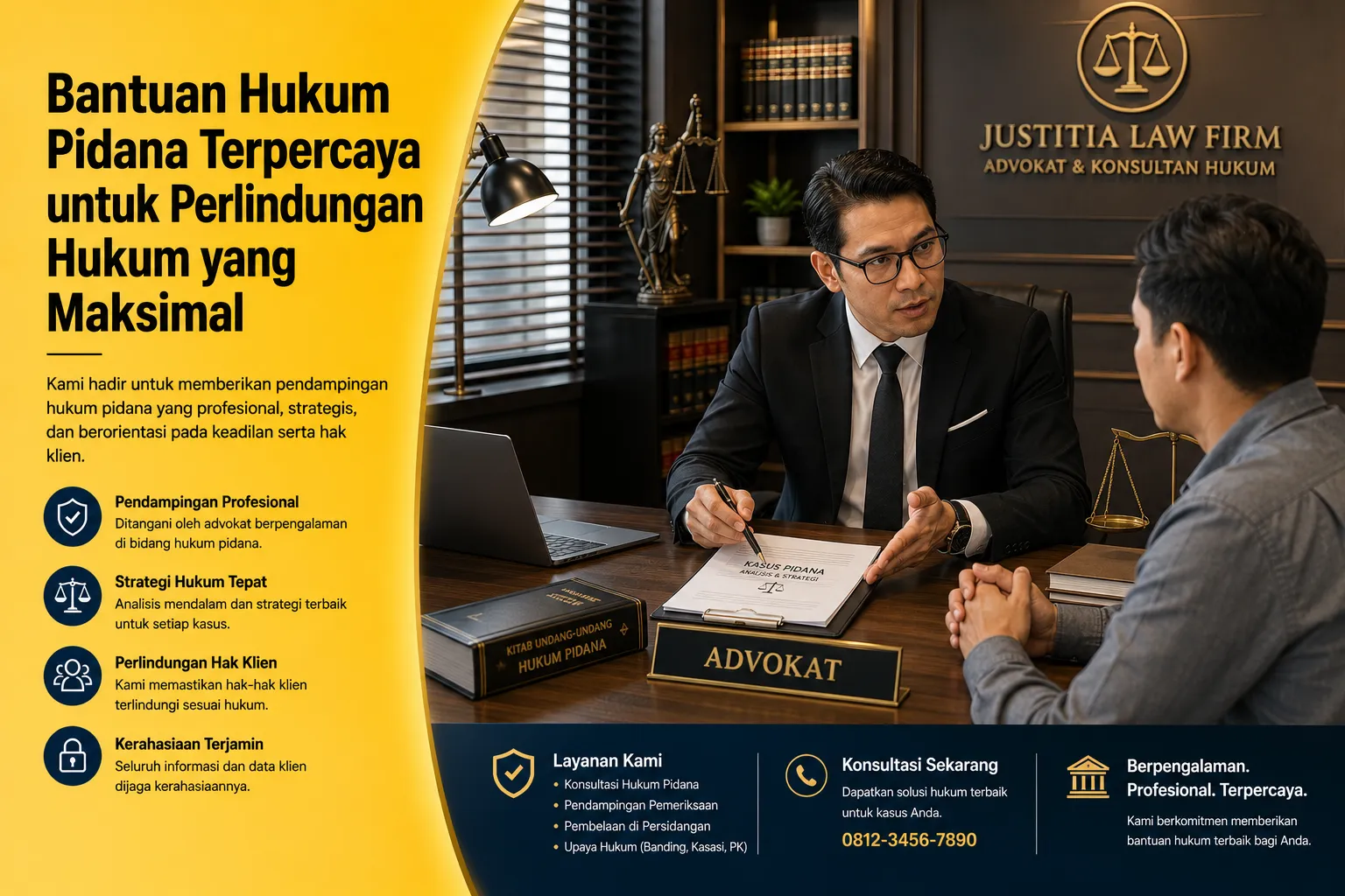 Pengacara memberikan Bantuan Hukum Pidana kepada klien profesional