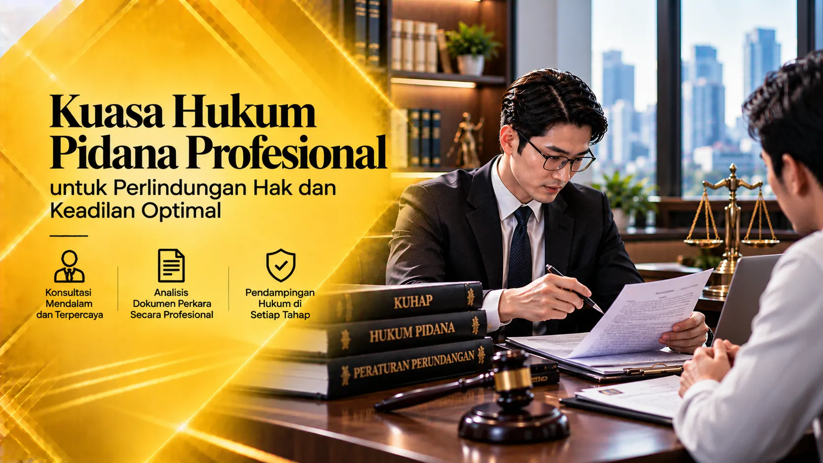 Kuasa hukum pidana profesional menelaah dokumen perkara untuk memberikan pendampingan hukum.