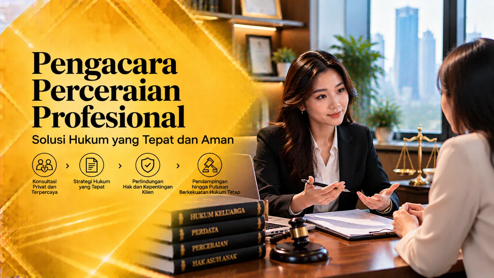 Pengacara perceraian memberikan konsultasi hukum kepada klien